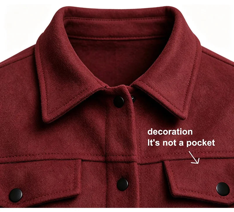 Men Loose Short Shacket Soft Brushed Fabric Autumn Winter Business Daily Casual Fake Decor Chest Flap Lapel Fashion Outer Jacket