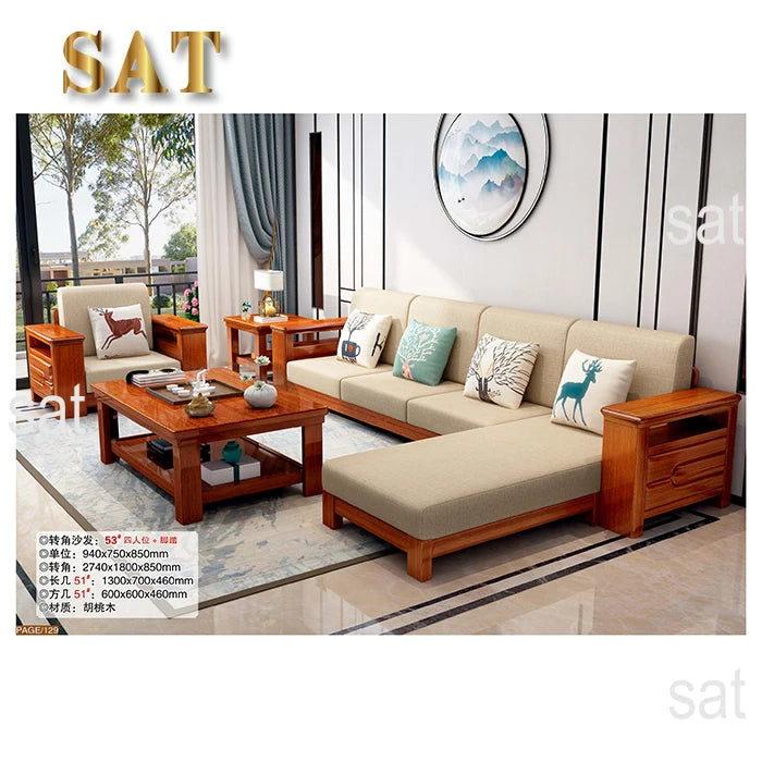 For Fashionnal Design Customized Corner Living Room Furniture Frame Wooden Sofa Set