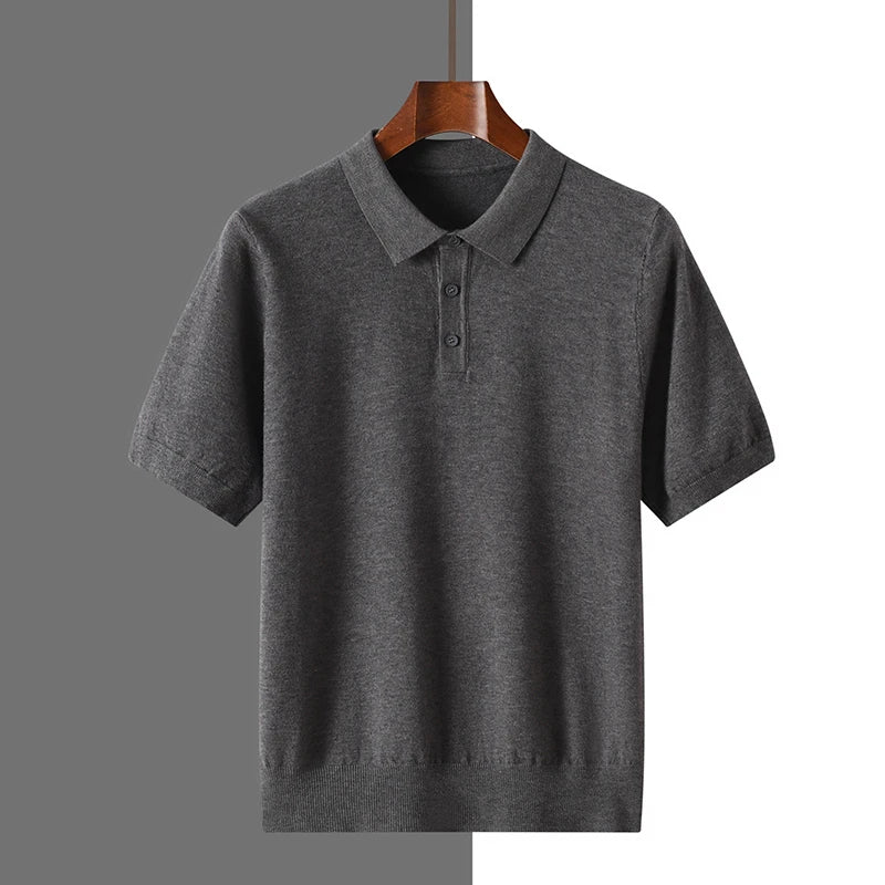 New summer 100% pure wool men's short sleeve polo neck T-shirt fashion youth casual Joker shirt thin T-shirt sweater