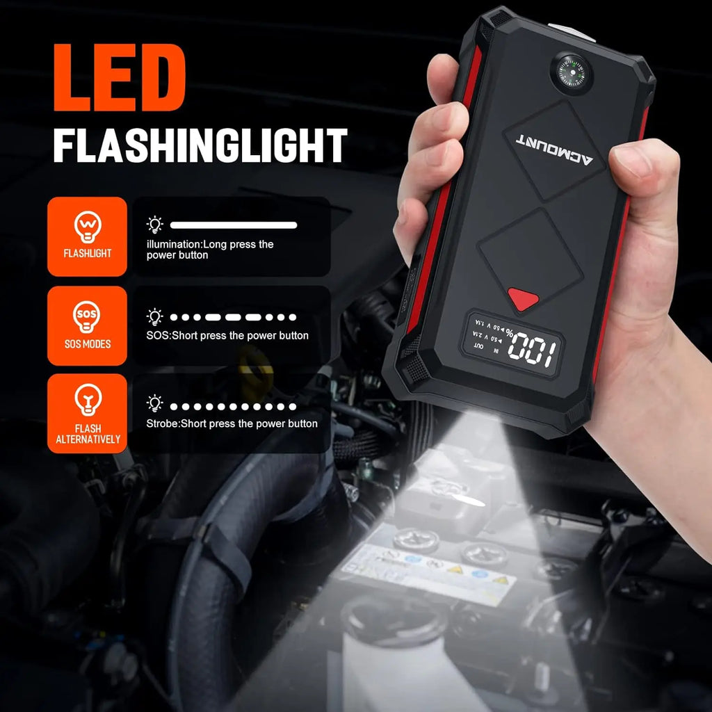 Acmount Car Jump Starter 5000A Peak Booster Battery Pack with LED Light for Up to 10.0L Gas or 8.0L Diesel Engine