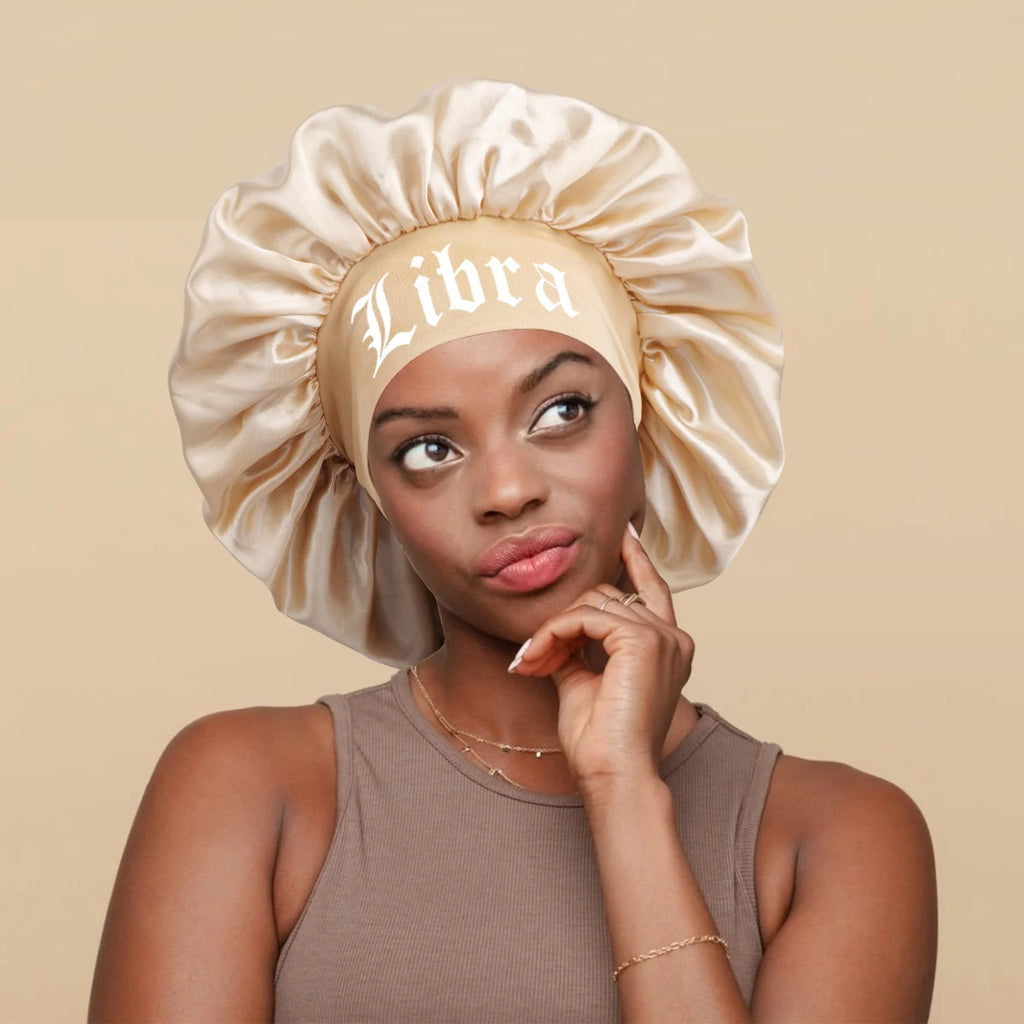 1PConstellation printing satin wide band sleep bonnet ,soft sleeping bonnet with wrap band,make up washing face daily use bonnet