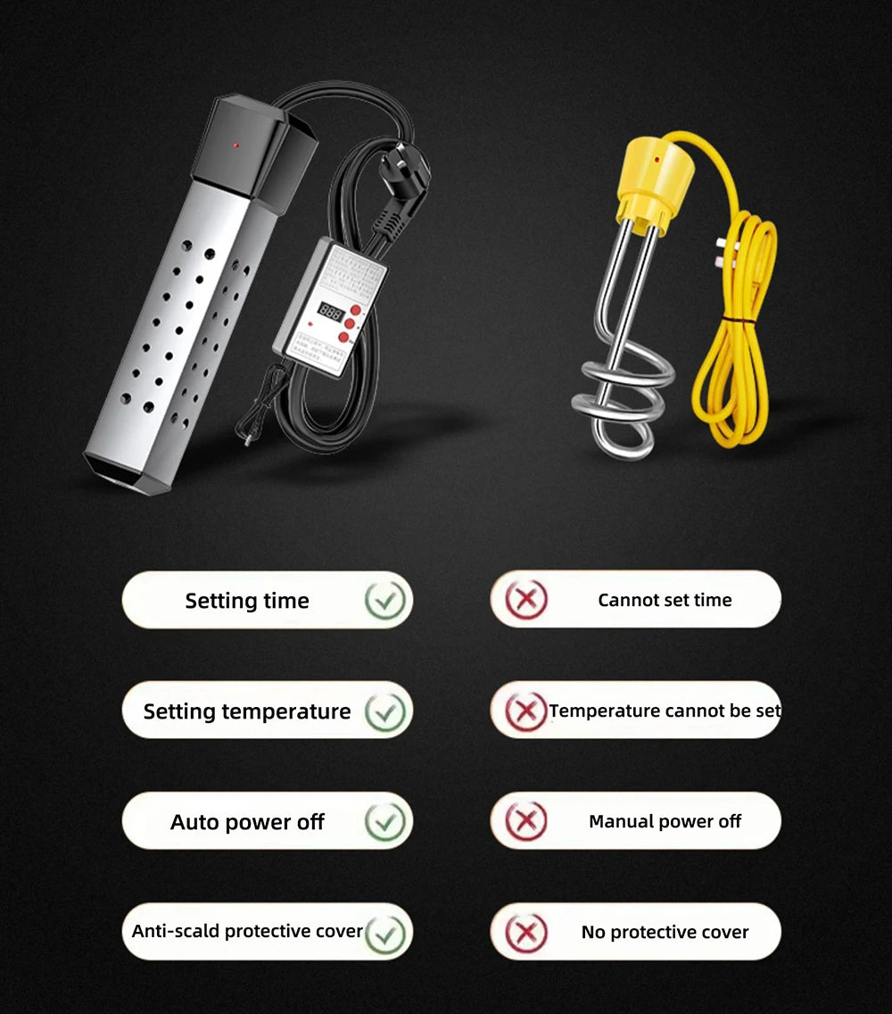 110V/220V 2000W Electric Heater Boiler Water Heating Elements Portable Immersion Thermostatic Heater for Bathroom Swimming Pool