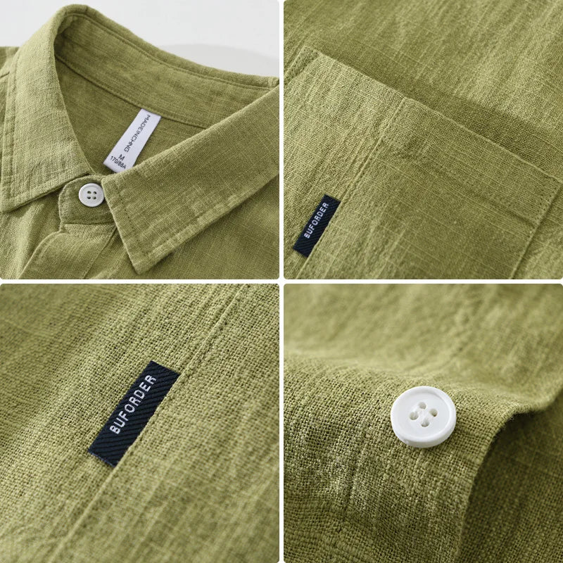 2402 Cotton Linen Solid Color Simple Basic Tops Men's Spring Fall Fashion Japan Style Harajuku Healthy Comfortable Casual Shirts