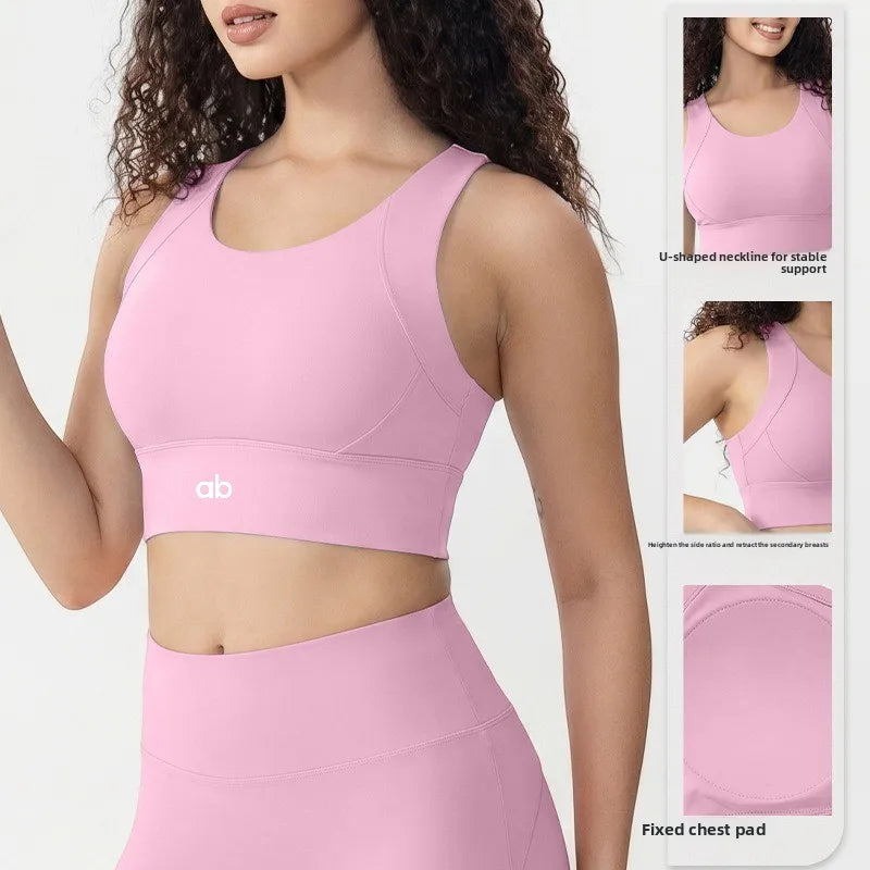 Women Fixed Chest Pad Integrated Sports Bra High Impact Shockproof Quick Dry Yoga Gym Workout Tank Top Ropa De Mujer