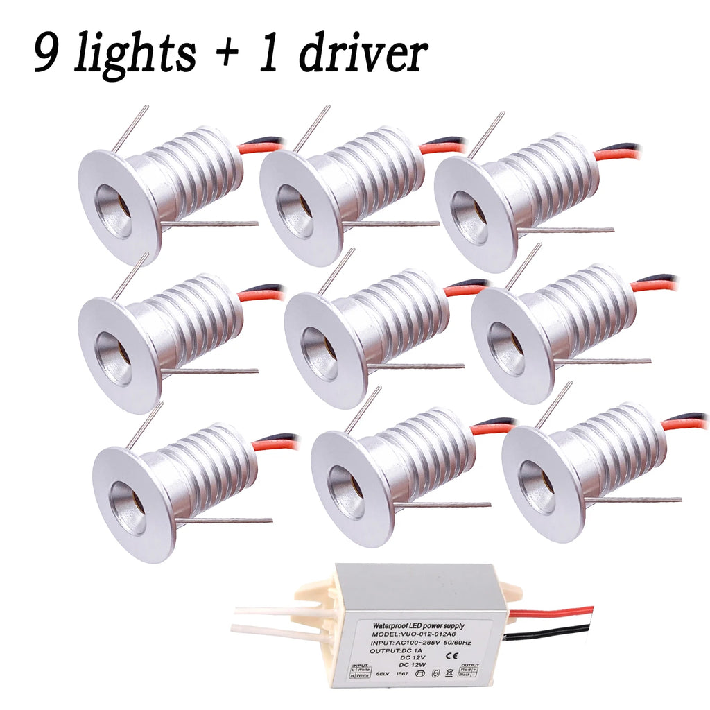 Indoor IP65 Recessed LED 1W Downlight, 12V Spotlight, Suitable for Ceiling/Stairwell/Hallway/Cabinet Lighting (Driver Included)