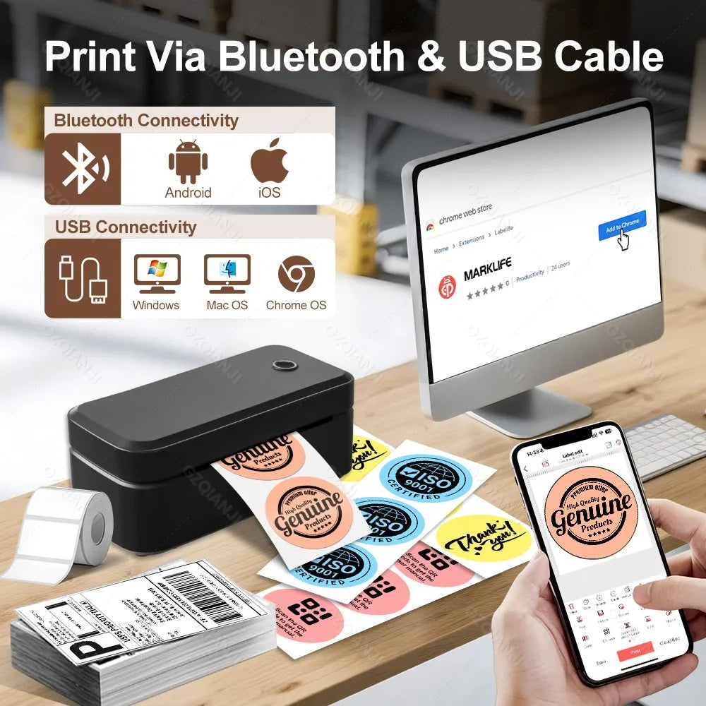 4inch 110mm Marklife X4 Bluetooth Thermal Label Printer Wireless Shipping Express Maker Compatible with iPhone Android Windows