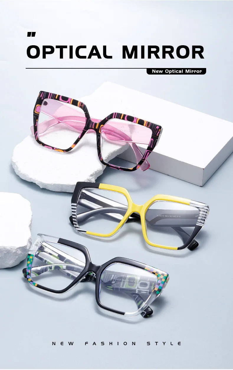New Square Grid Pattern Frame Photochromic Anti Blue Ray Femal Sunglasses Presbyopic Hyperopia Short Sight Prescription Eyeglass