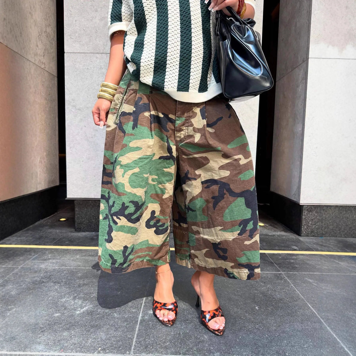 Women's Camouflage Wide Leg Pants Loose Casual High Waist Trousers Vintage Pockets Cropped Pants 2025 Streetwear Harajuku Capris
