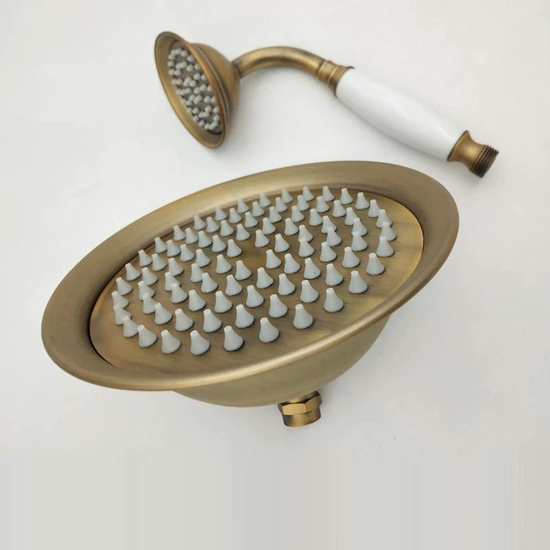 8 Inch Round Ceramic Handle Shower Head Bathroom Solid Brass Copper Rain Shower Head Waterall Hand Shower