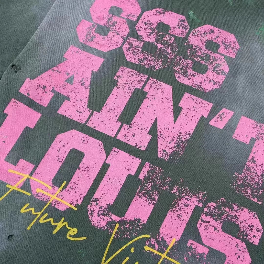 SSSAINT LOUIS Handmade Destruction logo letter print classic vintage summer short-sleeved t-shirt men/women high street cotton