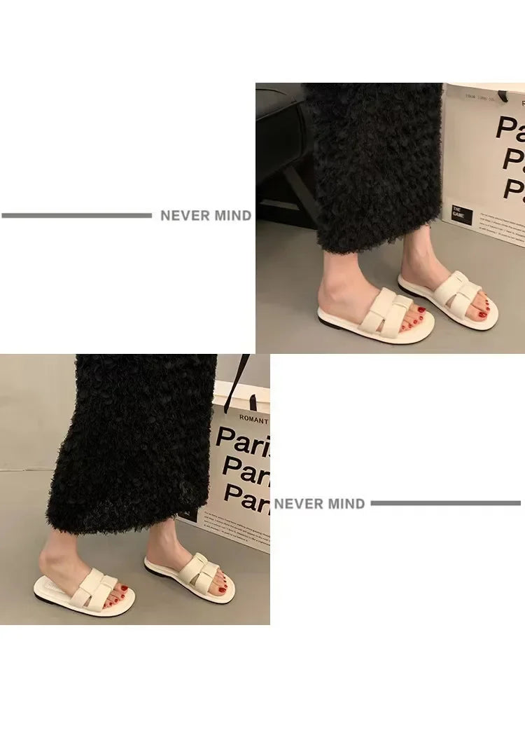 Women's Summer Outdoor Sandals Soft Bottom Flat Slippers Beach Casual Fashion Crystal Pad PVC Material Breathable Slip-On Shoes