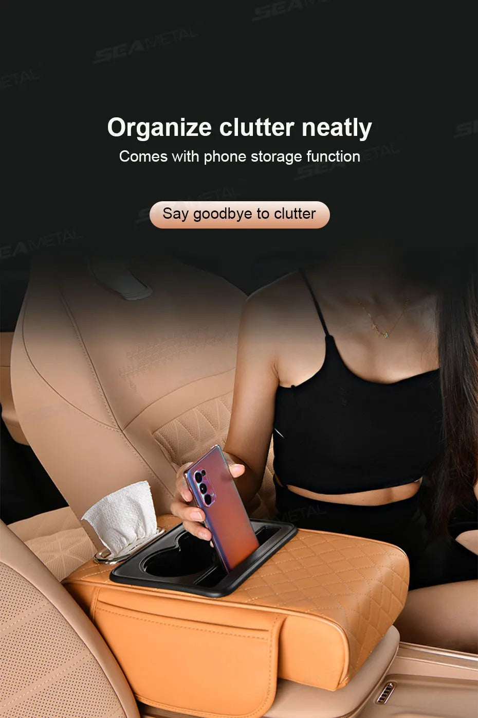 SEAMETAL Car Arm Rest Extension Cushion Multifunctional 7.5CM Thicken Center Console Box Cushion Elbow Support Pad Car Organizer