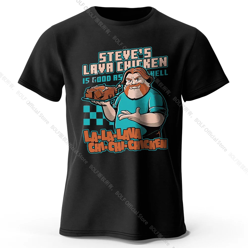 Men's Steve's Lava Chicken Printed T-Shirt 100% Cotton Oversized Quirky Graphic Tees for Women Summer Tops Geek Streetwear