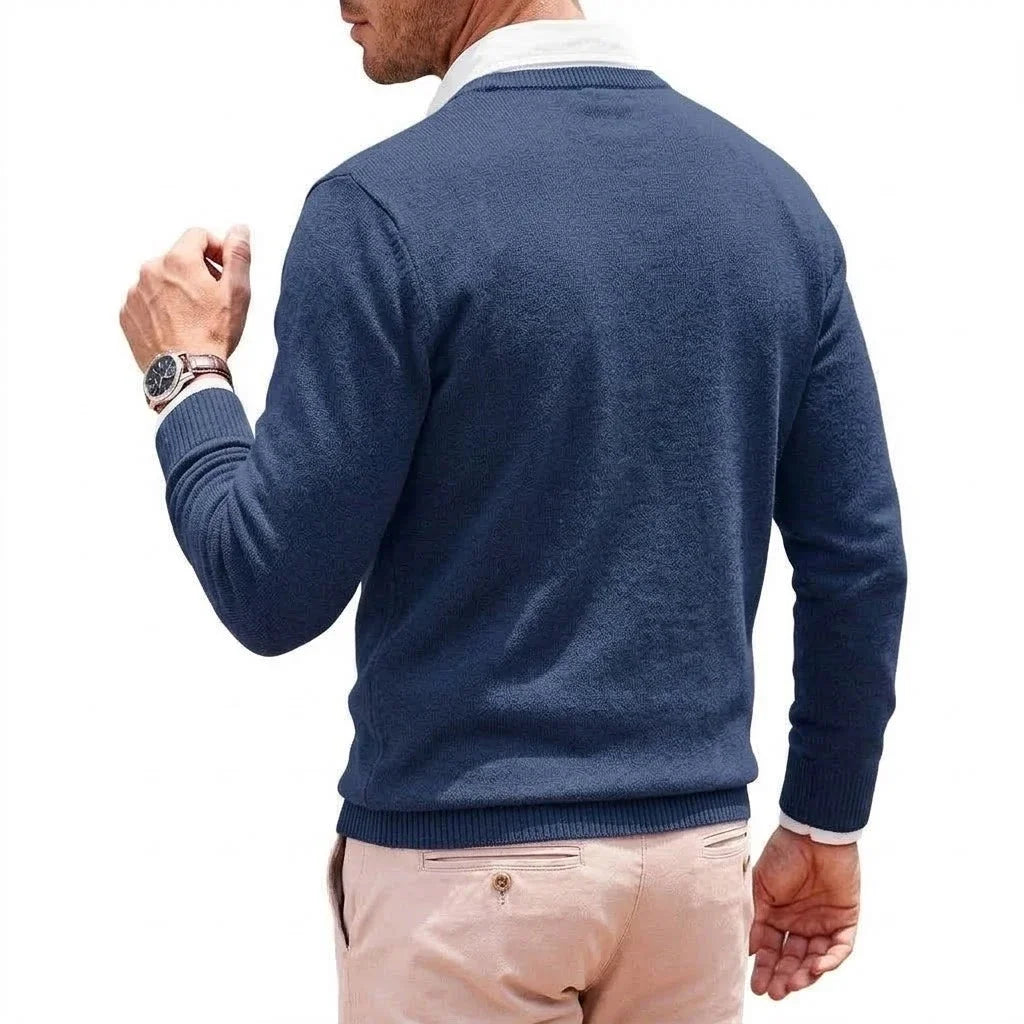 Mens Casual Crew Neck Knit Pullover Fall Cozy Jumper Refined Long Sleeve Business Knit Top Winter Outerwear Knit Office Apparel