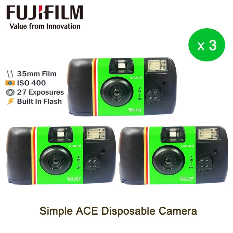 Fujifilm Single Use Disposable Film Camera Fujifilm Quick Snap/Fujifilm Quick Fun/Fujifilm ACE 400 with Flash 27 Photo Exposures