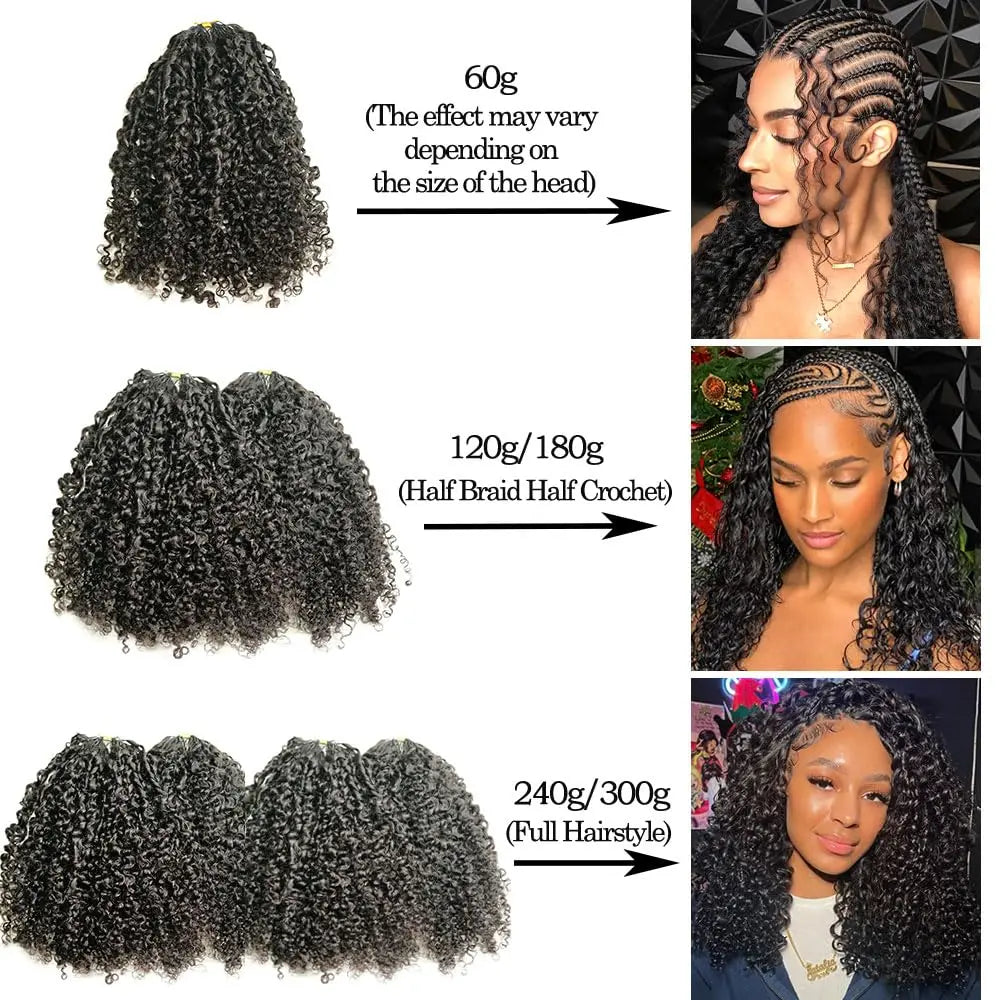 Pre Looped Feather Crochet Human Hair Kinky Curly For Black Women Pre Separated Knotless Burmese Curly Hair For Braiding