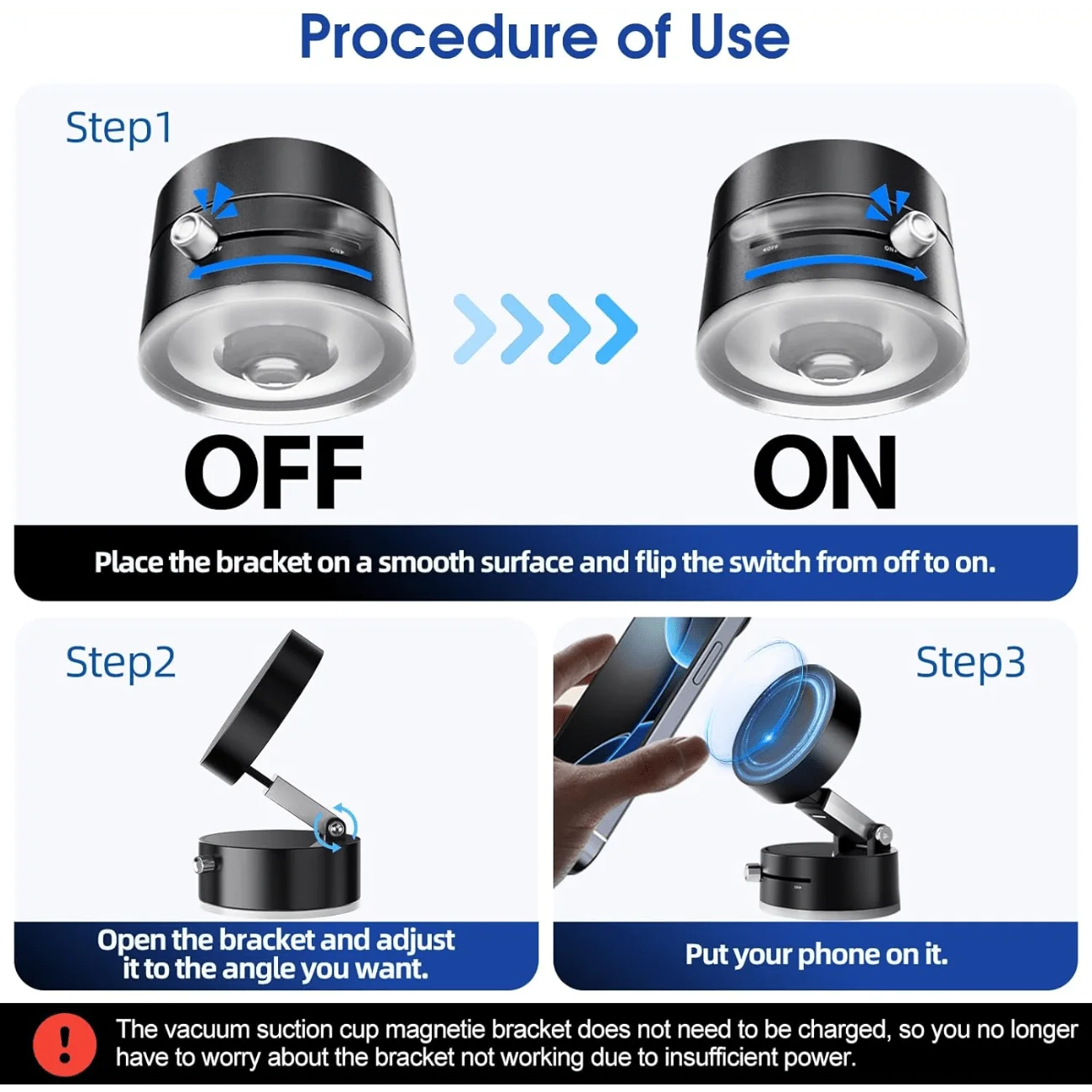 Upgraded A2 Vacuum Magnetic Phone Holder – N52 Strong Magnet, One-Button Exhaust, Strong Suction Cup for Smooth Surfaces