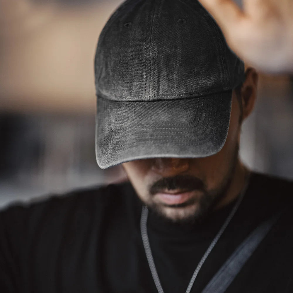 Maden Vintage Gray Adjustable Frayed Baseball Cap Peaked Twill Daily Versatile Hat for Men And Women's OOTD Casual Trend Hat