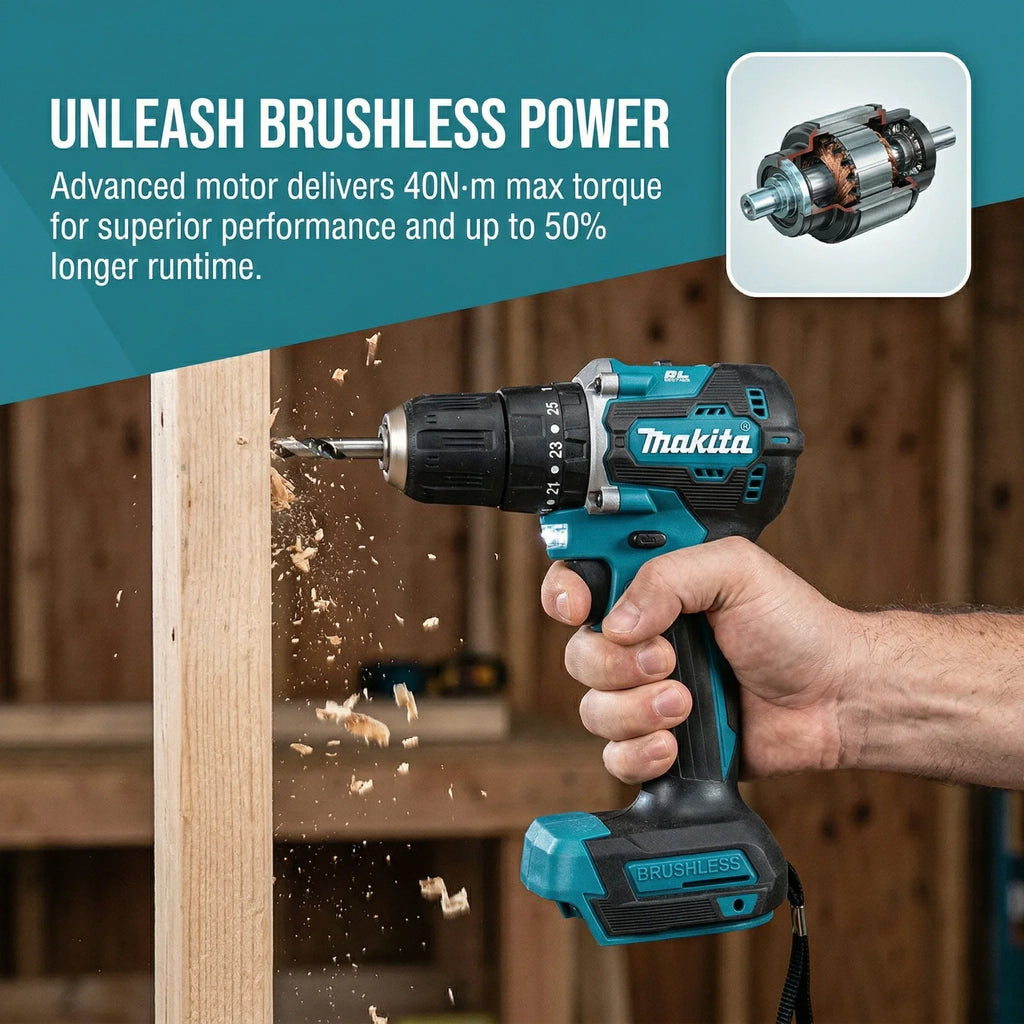 Makita Original DDF487 18V LXT Brushless Drill Driver, Multifunctional Rechargeable Screwdriver for Wood Metal Drilling Tasks