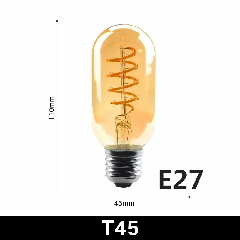 2-10pcs Retro LED Spiral Filament Light Bulb E14 E27 4W 220V Warm Yellow C35 A60 ST64 T185 T225 G80 G95 G125 Vintage Edison Lamp