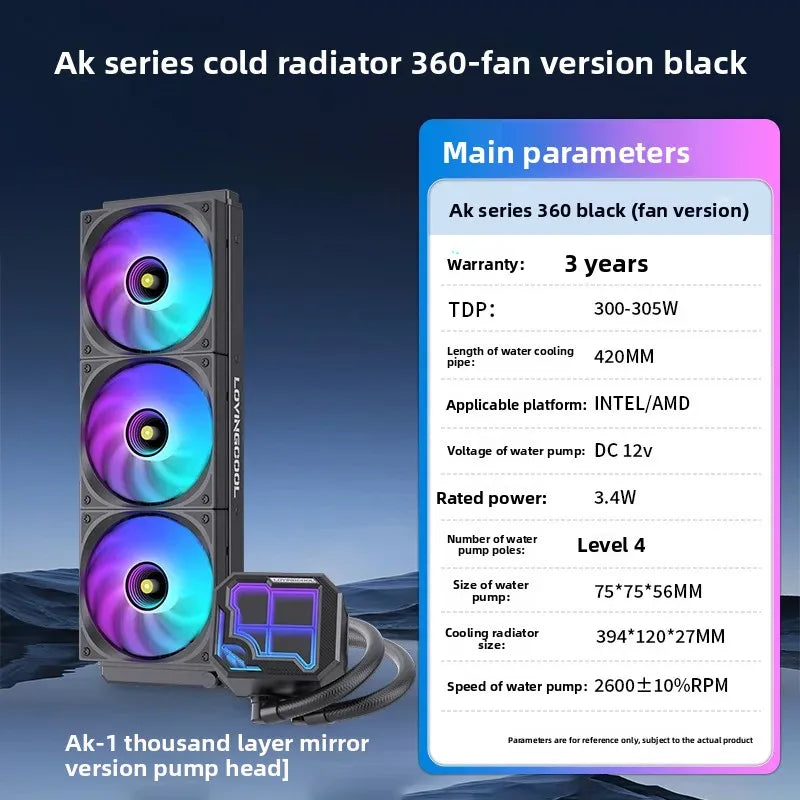 360 ARGB CPU Liquid Cooler with Segment Code Screen Temperature Display
