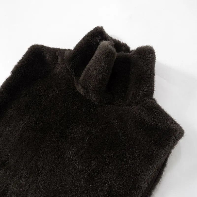 Solid Color Half Turtleneck Furry Sleeveless Top Patchwork Short Section Pullover Top 2025 Fall Woman'S Clothing Street