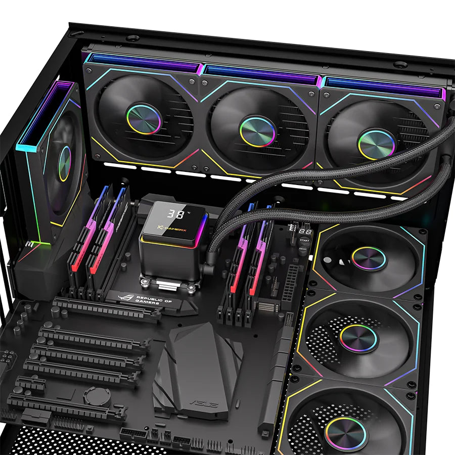 PowerTrain X-GAMERX M360 Liquid Cooler Global ARGB Light Effect 360° Magnetic Cover Digital Display Screen Water Cooler 360mm