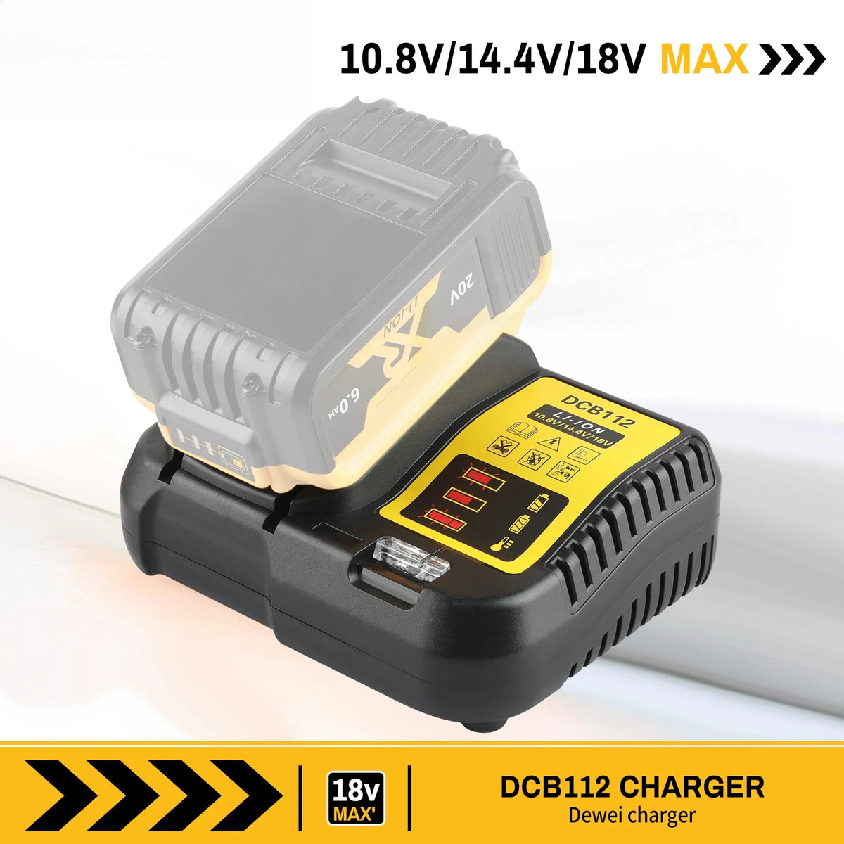DCB112 Battery Charger For Dewalt 10.8V 12V 14.4V 18V 20V DCB206 DCB205 DCB204 DCB203 DCB120,DCB107 DCB115 DCB105(No battery)