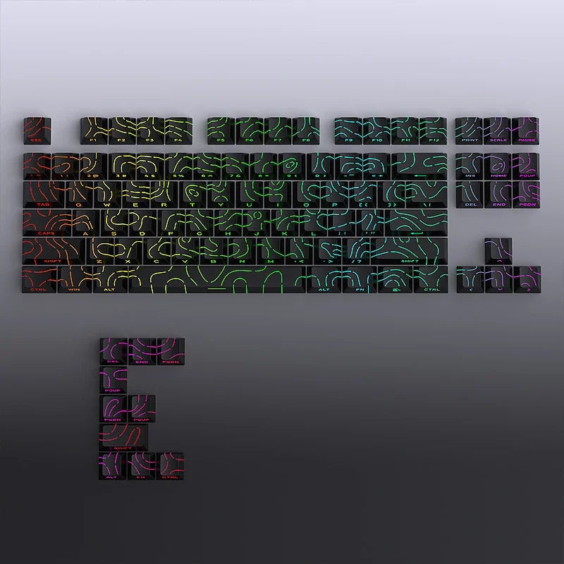 97 Keys White Contour Lines PBT Double Shot Keycaps Sidelit Light Backlit Translucent Cherry Profile for MX Mechanical Keyboards