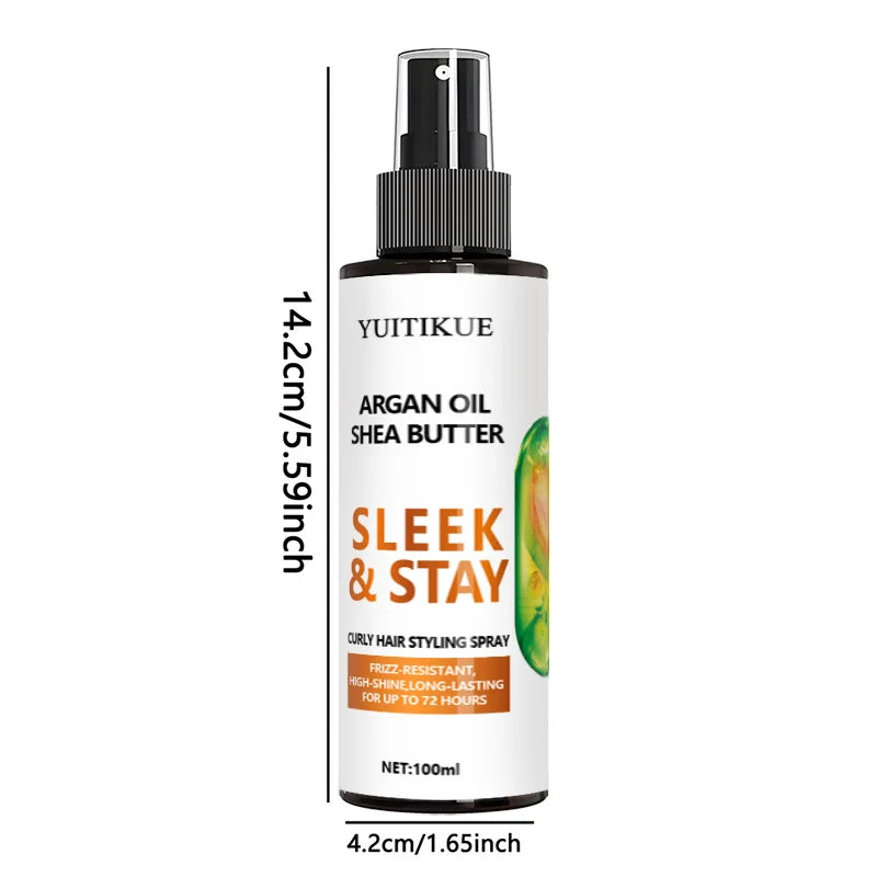 YUITIKUE Argan Oil Shea Butter Curly Hair Styling Spray Sleek Stay Frizz Resistant High Shine Long Lasting Hair Care