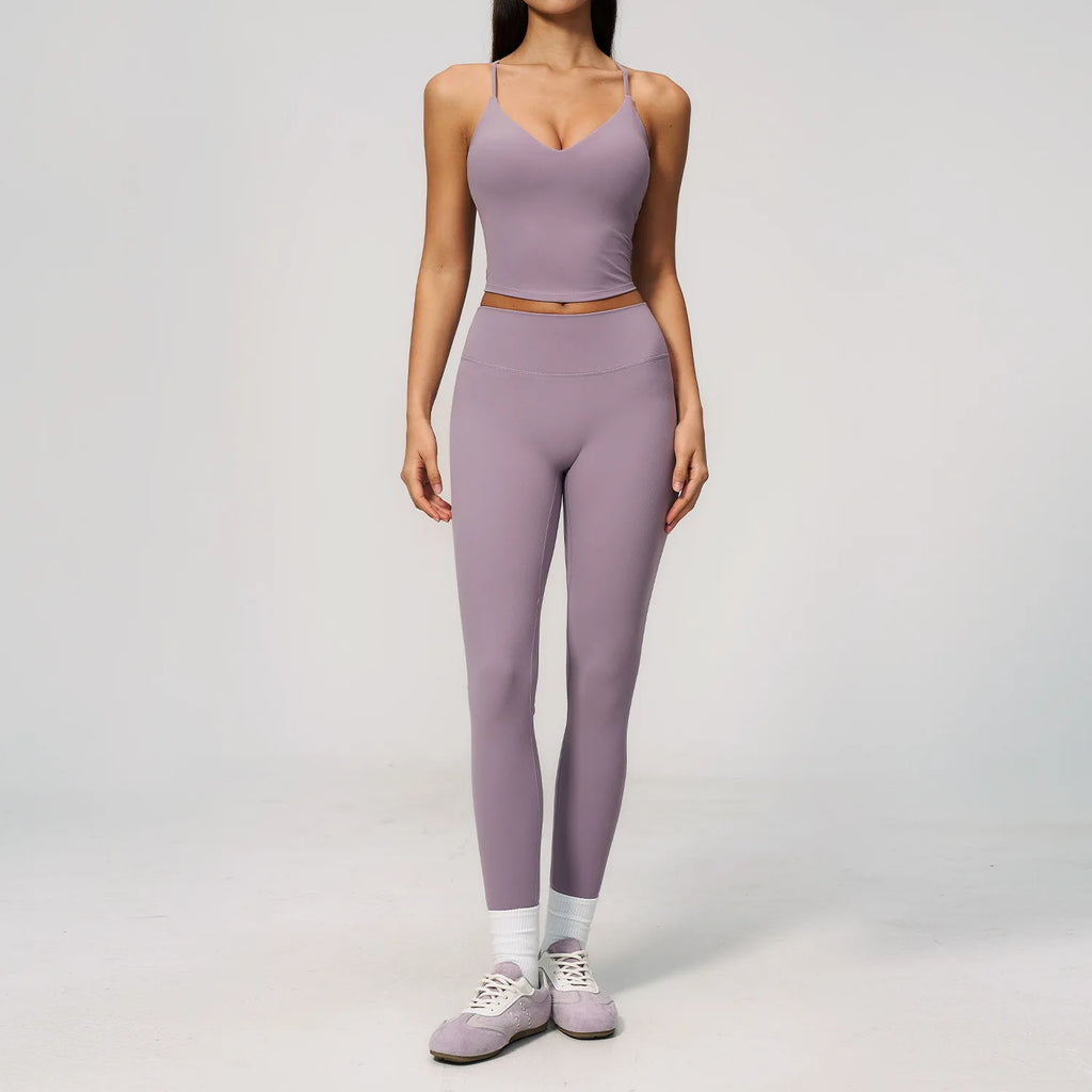 2PCS Yoga Suit Women's Tracksuits Gym Clothes Running Workout Outfits Sports Bra Middle Pants Athletic Wear Female Yoga Clothing