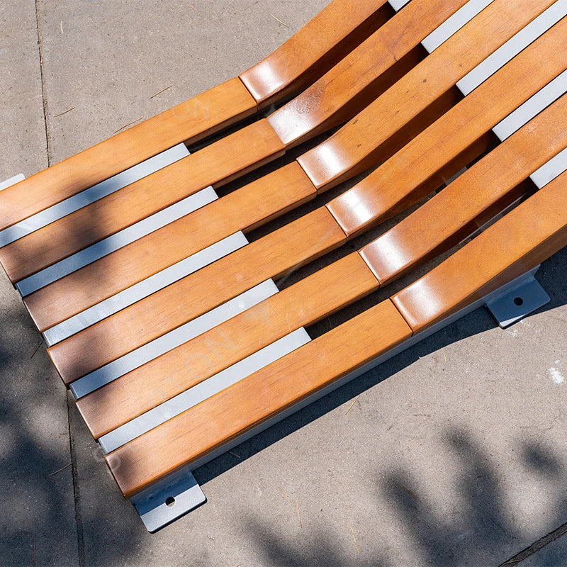 Designer Outdoor Bench with Galvanized Steel Frame Park Garden Public Seating  Landscape Projects Bench Park Street Furniture