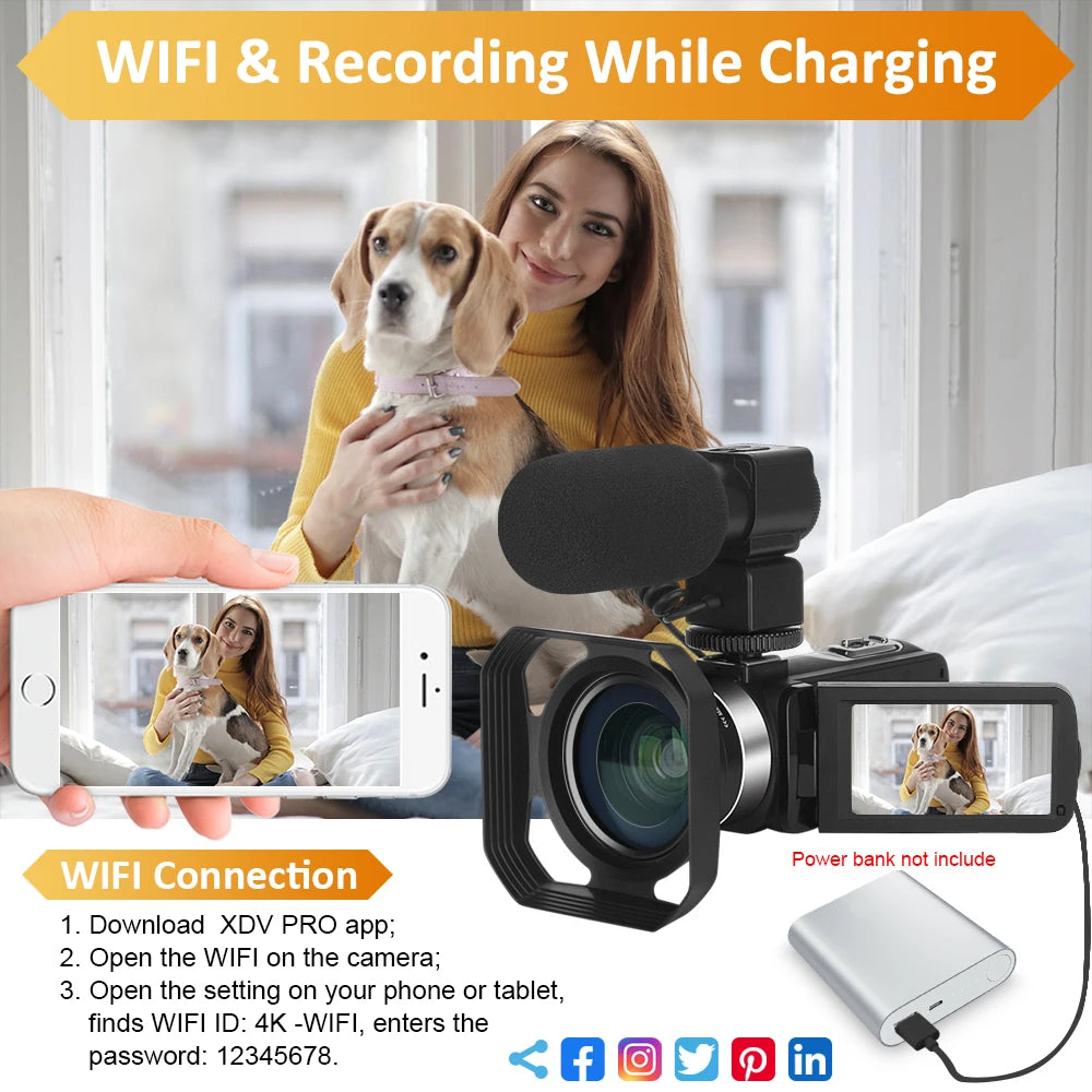 Full 4K Camcorder 18X 48MP Digital Camera Livestream Webcam UHD Vlog Video Recorder Wide Angel Macro Lens Photography Cameras