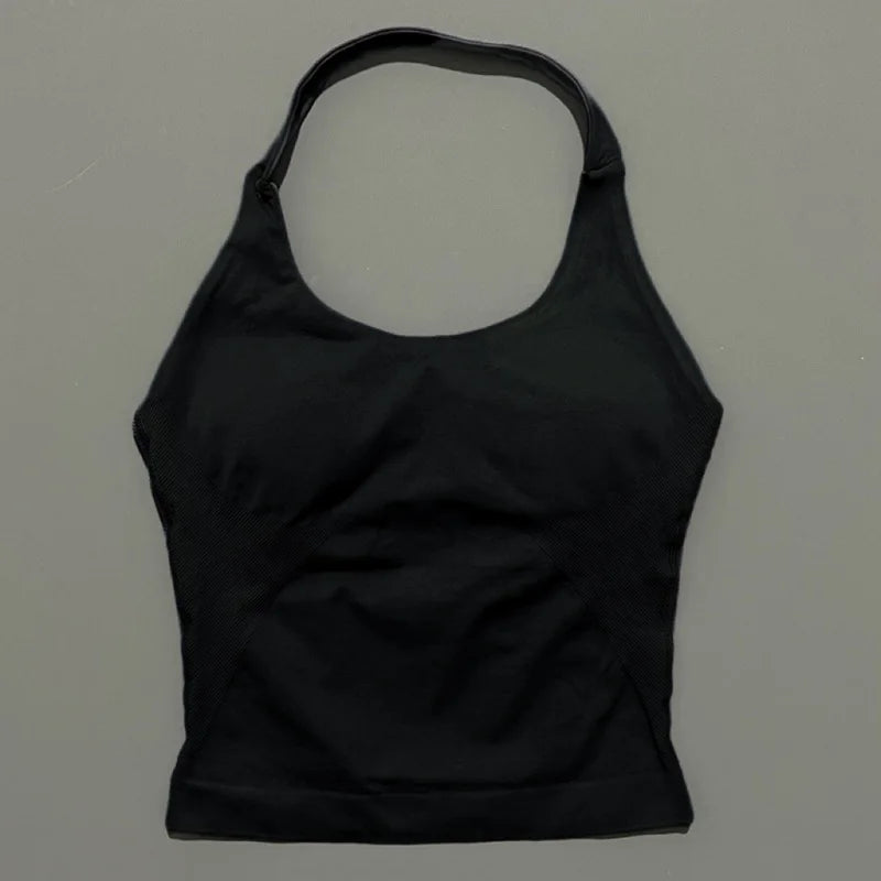 HISTELLO Sports Halter Top Seamless Longline Strappy Gym Tank Top Women Yoga Clothing Workout Fitness Sportswear Pilates Vest