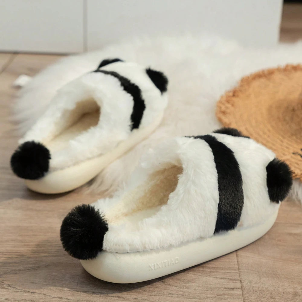 Women's Autumn Winter Indoor Cute Cartoon Panda Plush Anti-slip Fashionable Casual Warm Slippers Home Shoes