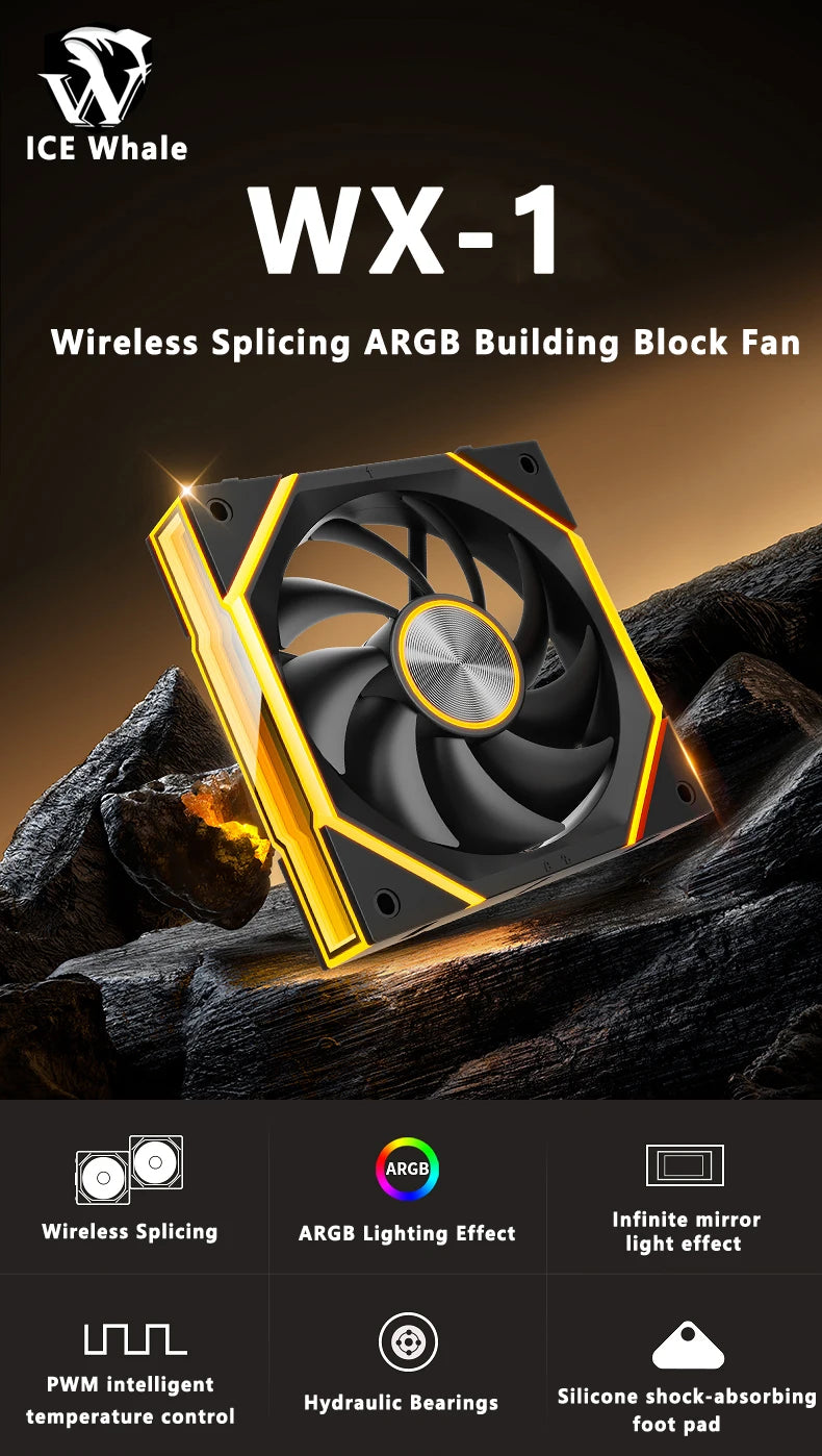 ICE Whale WX-1 Wire-Splicing PC Case Cooling Fan ARGB Mirror Cycle Light Effect 800-2000RPM PWM Water Cooling 360mm Cooler Fan