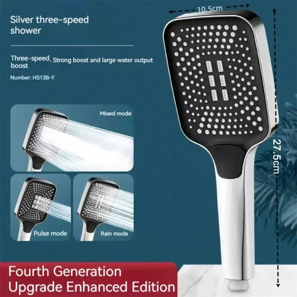 Adjustable 3-Mode Rainfall Shower Head Large Flow High Pressure Water Saving Shower Mixer - Bathroom Accessory