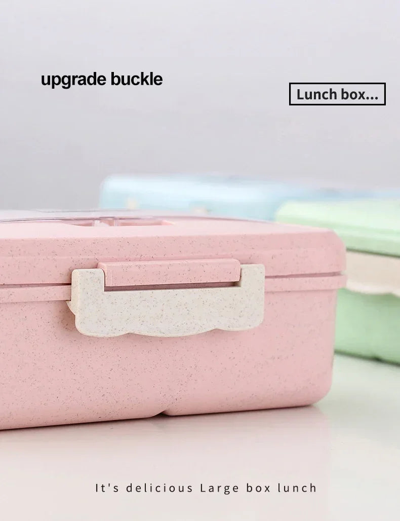Microwave Lunch Box Wheat Straw Bento Box With Dinnerware Food Storage Container Children Kids School Office Portable Bento Box