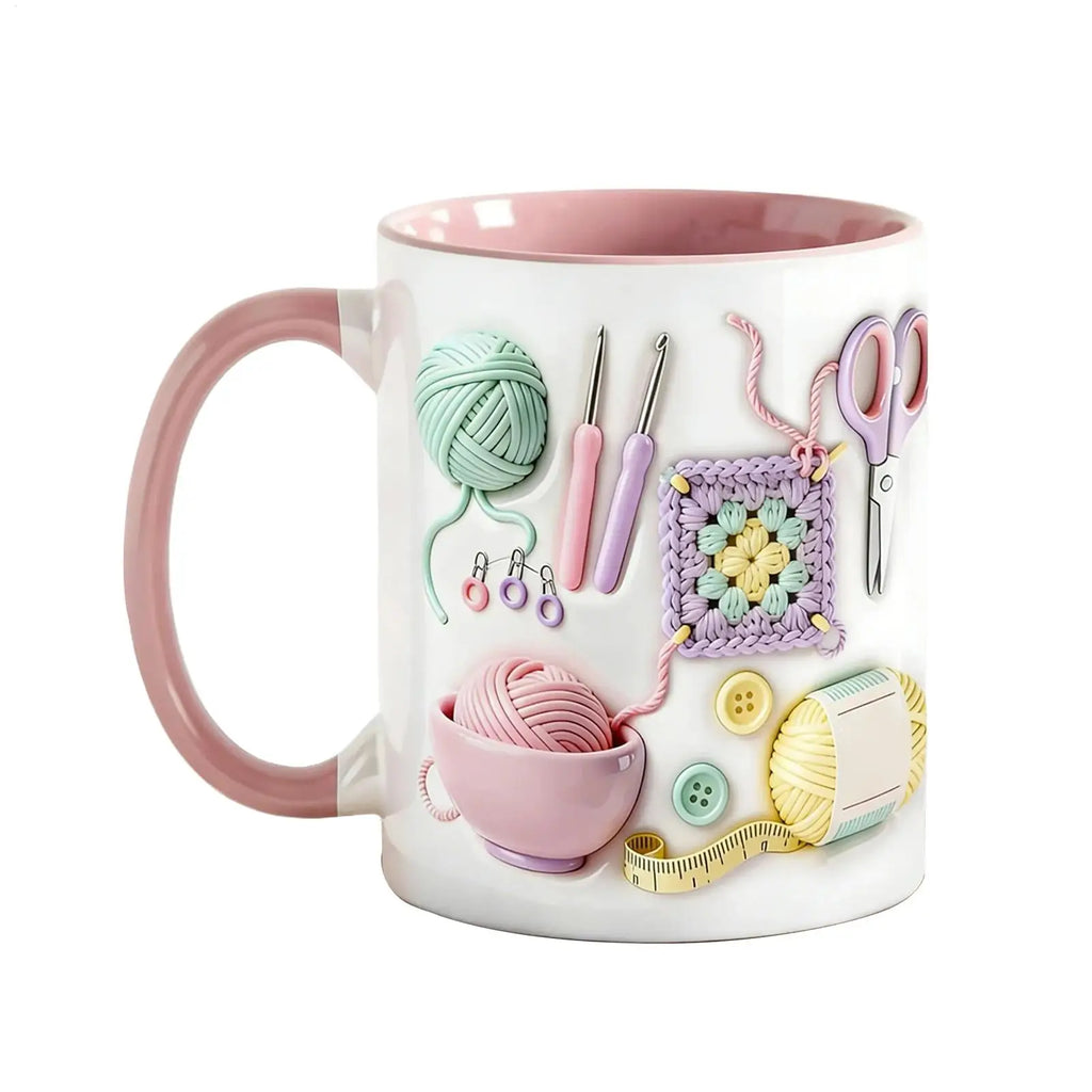 Funny Coffee Mug 330ml Crochet Ceramic Drinkware Novelty Drinking creativity Cups Crochet theme For Adults Yarn Lovers