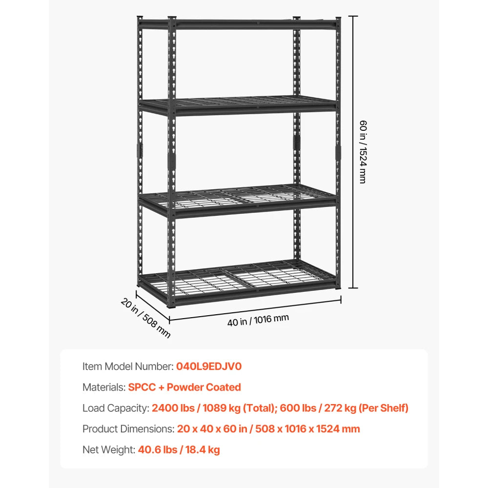 Heavy Duty Adjustable 4 Tier Storage Shelves 2400 lbs Load Capacity Storage Rack Living Room Display Shelf Multipurpose Display Rack for Garage Warehouse Basement Home