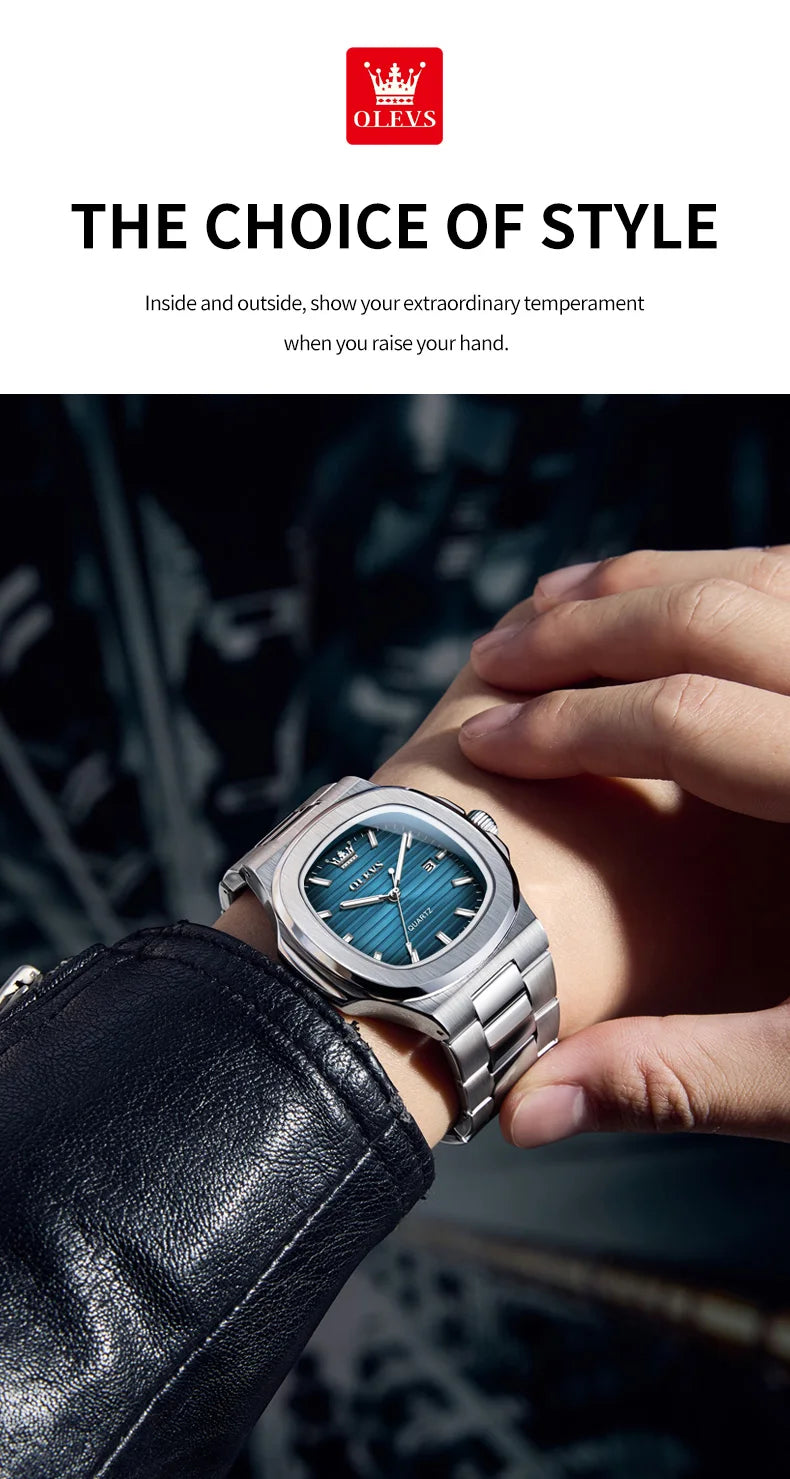 OLEVS Men Watch 3696 Fashion Trend Original Watch Luxury Square Calendar Waterproof Luminous Simple Business Men Quartz Watch
