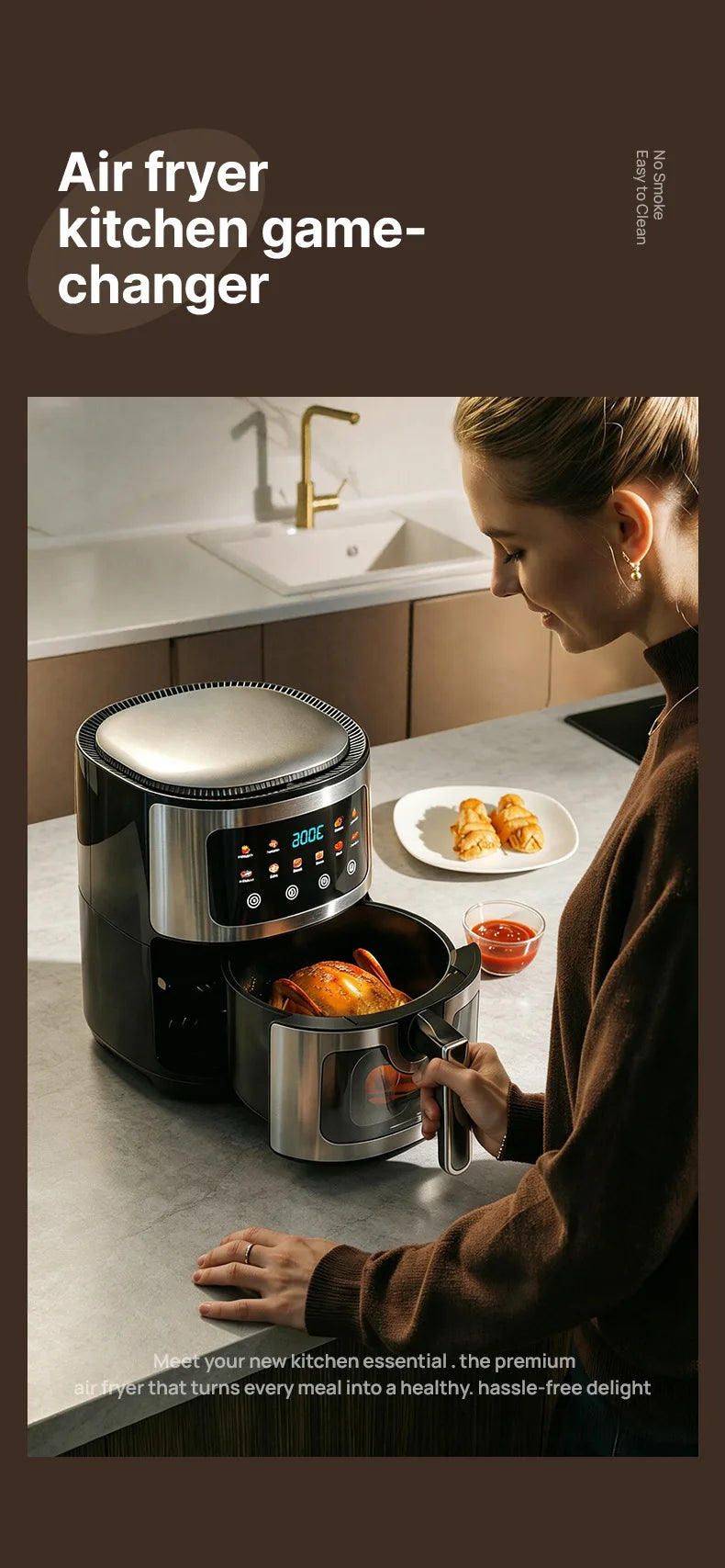 Oven Oilless Cooker with Touch Control Nonstick Basket Visible Window 8L Air Fryer with Electric Hot Fryer