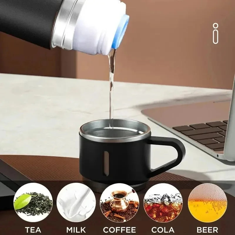Coffee Thermos Stainless Steel Vacuum-Insulated Water Bottle  Insulated Bottle with Cup for Hot & Cold Drink Outdoor Travel Mug