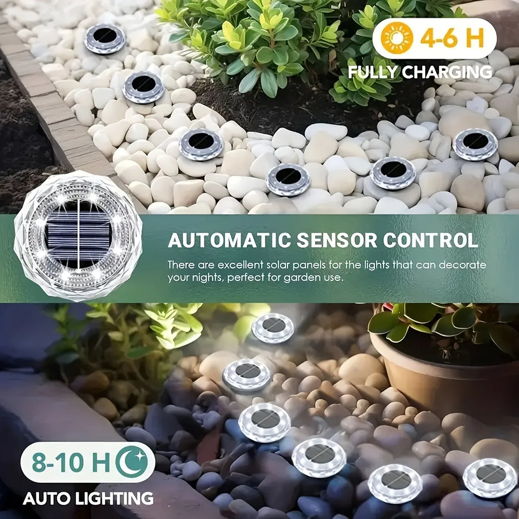 2/4pcs Solar Ground Lights 8LEDs Solar Lights Outdoor Bright LED Solar Disk Lights Outdoor Garden Pathway Driveway Lawn Lights