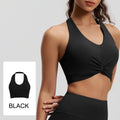 Twist Front Halter Sports Bra with Built-in Pads, Cropped Yoga Tank for Women, Breathable Fitness Workout Top