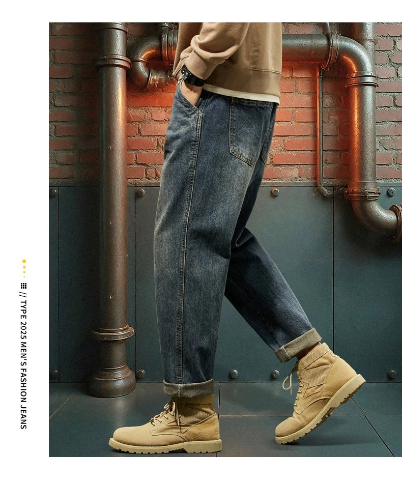 New Men's Loose Jeans Fashionable Outdoor Casual Harem Pants Retro Blue Baggy Street Hip-hop Work Pants