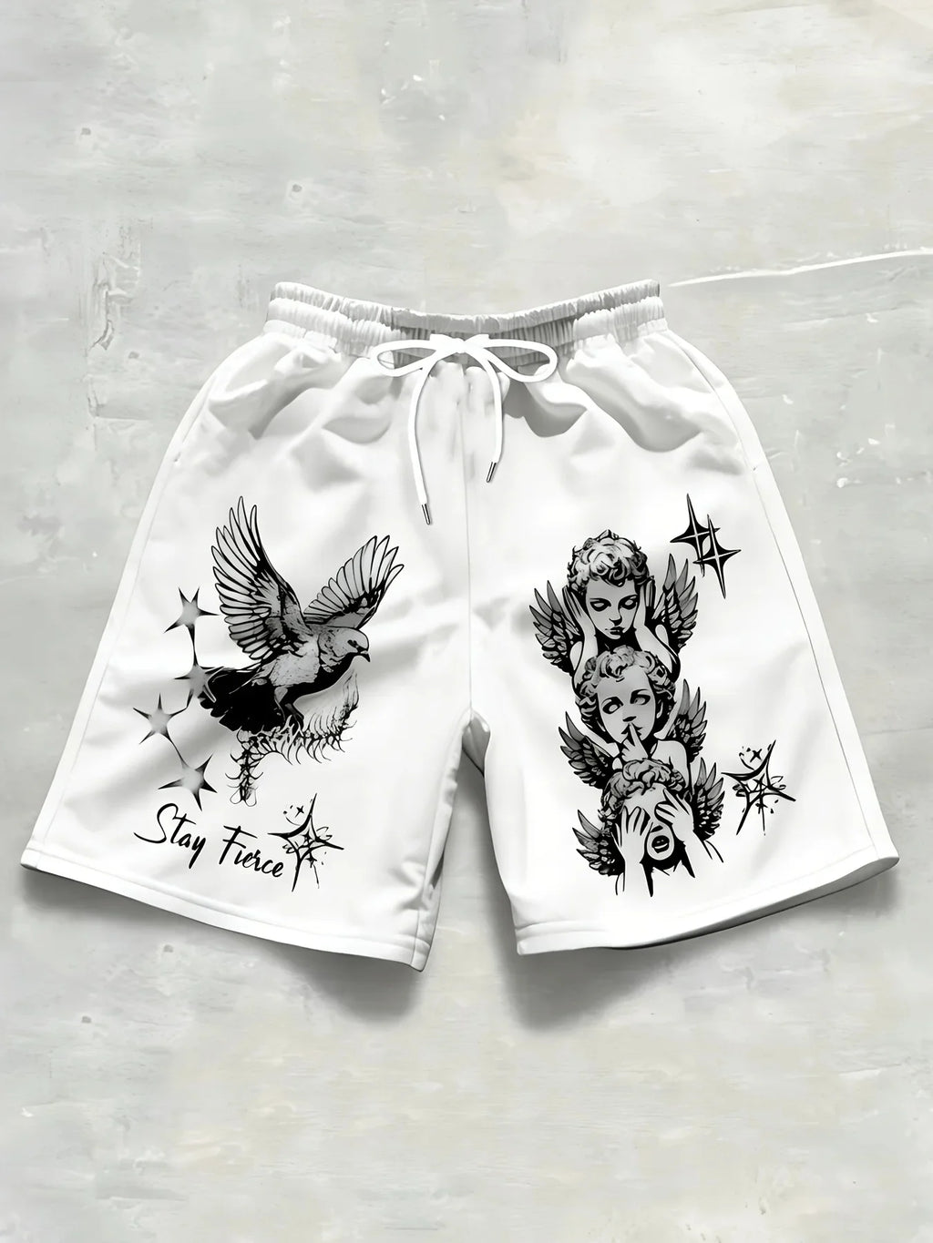 New European and American Men's Summer Little Angel Letter Print Comfortable Breathable Drawstring Shorts Outdoor Casual Pants