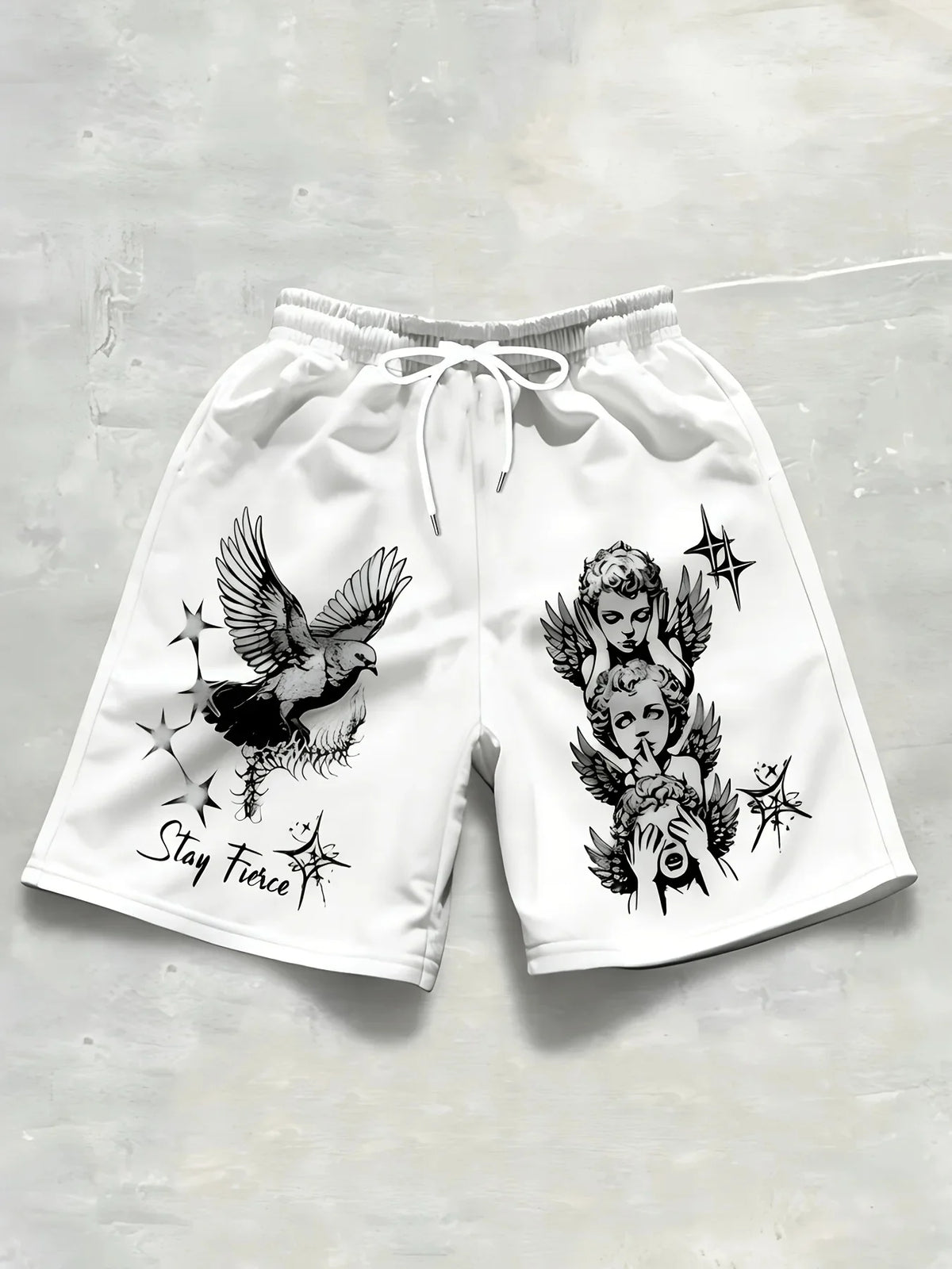 New European and American Men's Summer Little Angel Letter Print Comfortable Breathable Drawstring Shorts Outdoor Casual Pants