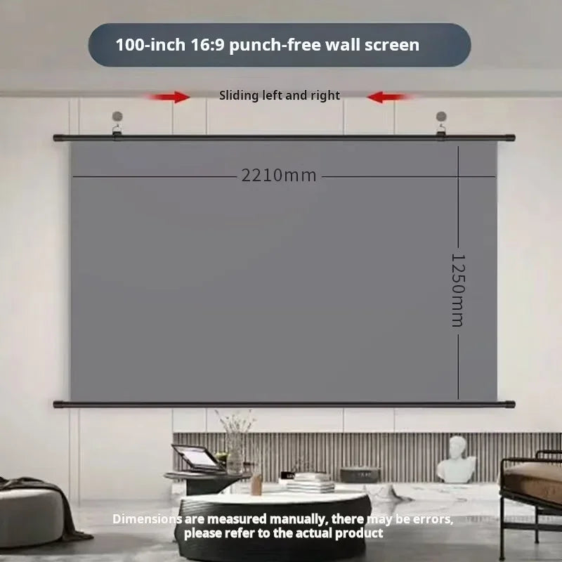Anti-Light Projector Screen 16:9, Thickened HD Wall Mounted Projection Screen, No-Hole Easy Installation, Wrinkle-Resistant Home