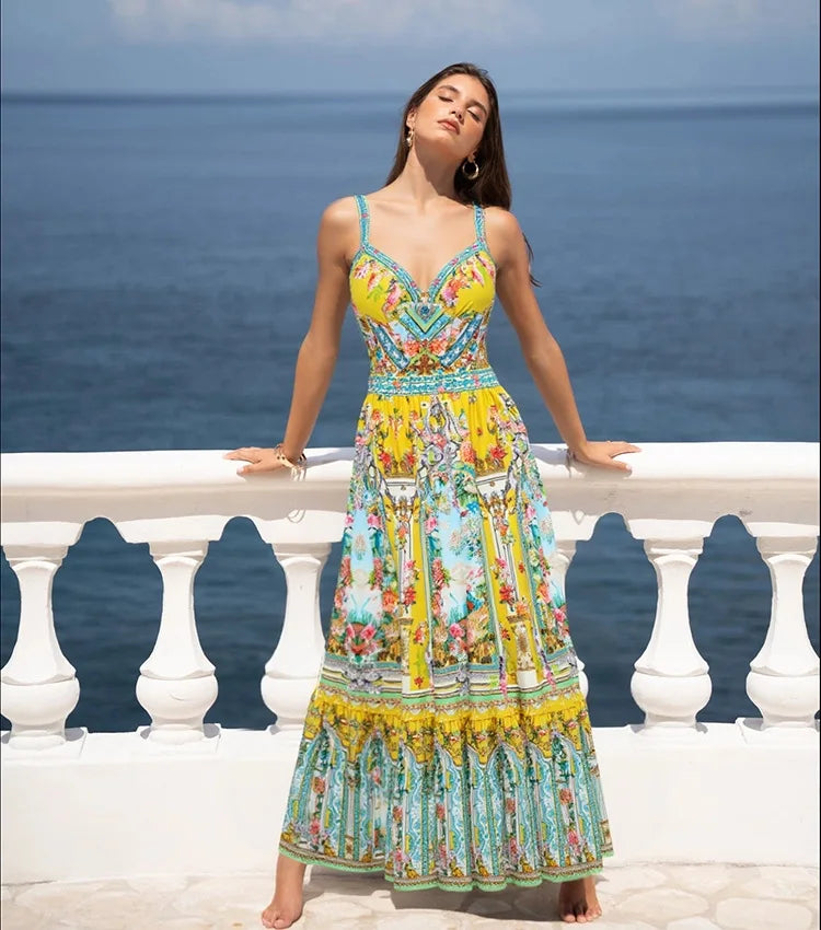 Retro Bikini Printed Fashion Two Piece Swimsuit And Cover Up With Skirt Tight Women's Bandage Summer Beach Luxury Elegant